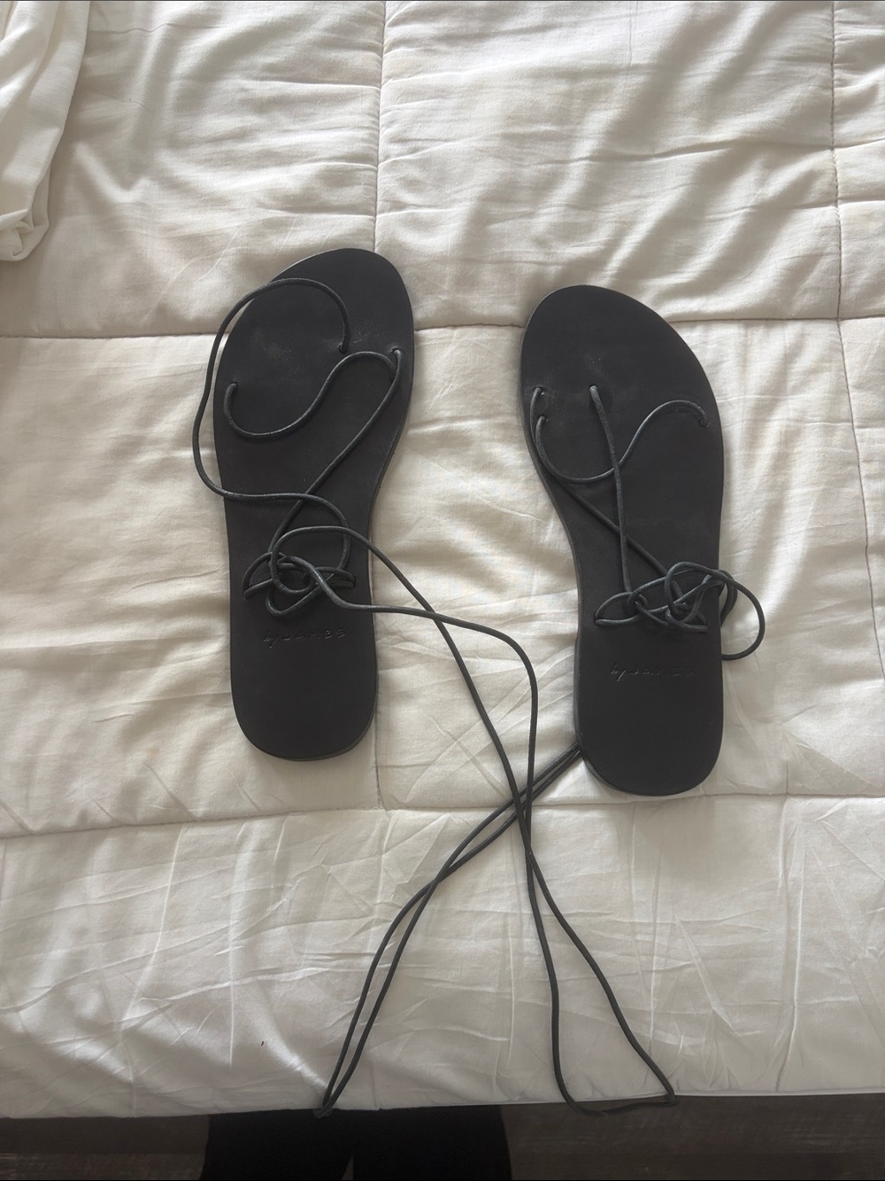 Women's Black Lace-Up Flat Sandals